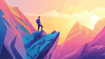 businessman in  the peak of mountain to represent success