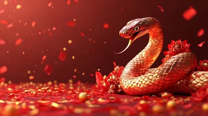 Obraz premium 3D Render of Chinese New Year Year of the Snake Concept with Clear Space for Big Text