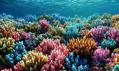 Obraz premium Aerial shot of a coral reef and marine life in the ocean , isolated on white background, , copy space, copy space for text,