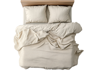 Cozy Bed Scene with Neutral Bedding and Pillows