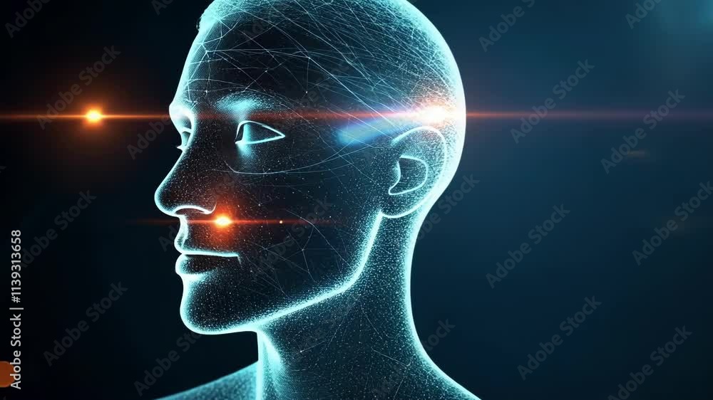 Aufkleber interconnected nodes and lines form a face in a dark digital space, representing ai and future tech 
