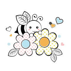 Vector illustration of cute bee loving flowers and honey  