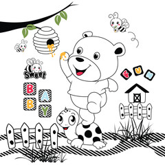  Vector illustration of a cute bear loving sweet honey  