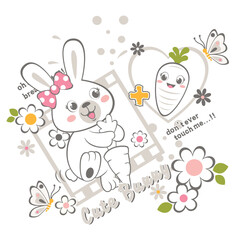 Adorable bunny girl vector illustration lovingly holding a fresh apple fruit in a cheerful