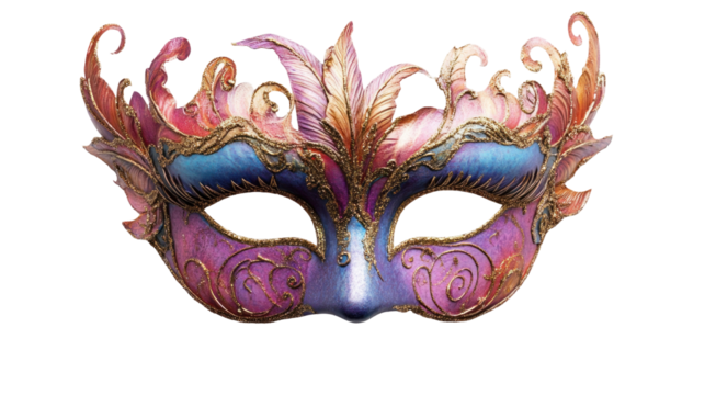 Colorful Decorative Mask with Feathers and Swirls