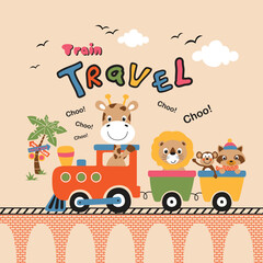 Vector illustration of cute animals traveling by train