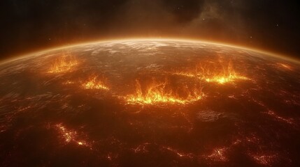 Obraz premium Burning Planet Surface, Fiery Catastrophe, Space View