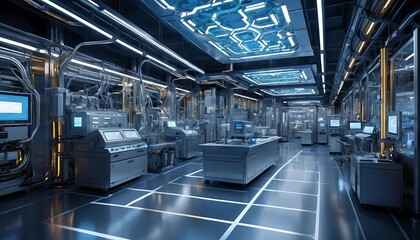 Naklejka premium Futuristic Laboratory Advanced Scientific Research Center Interior View