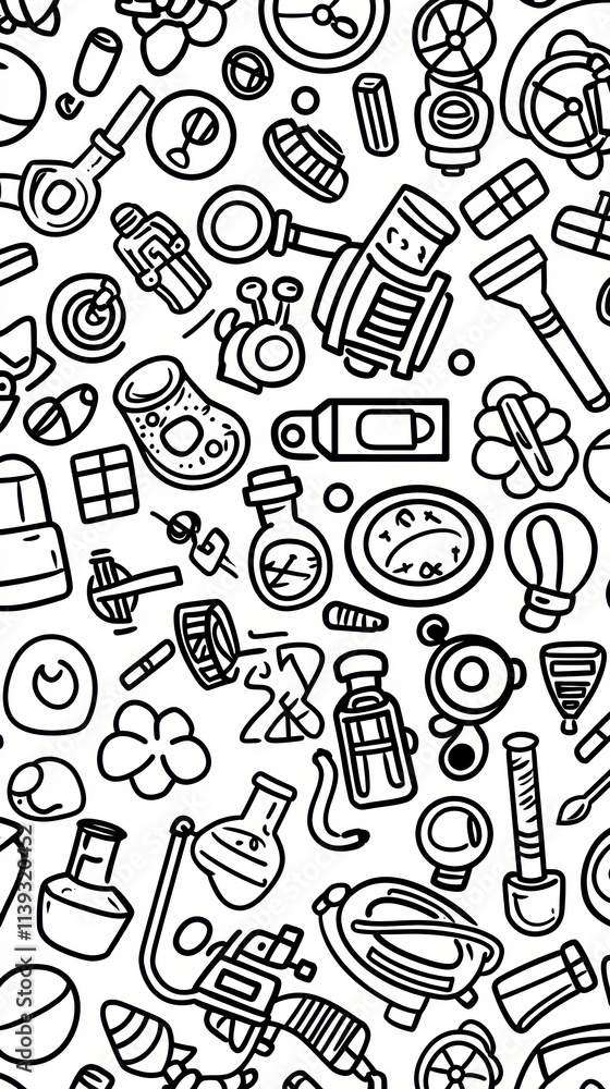 Poster doodle pattern of various objects.
