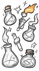 Cartoon Alchemy Set Bottles, Flask, and Burner