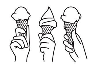 hand holding ice cream, simple black and white line vector