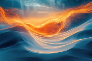 Obraz premium Abstract fiery landscape, blue and orange hues. Perfect for energy, technology, or spiritual themes.