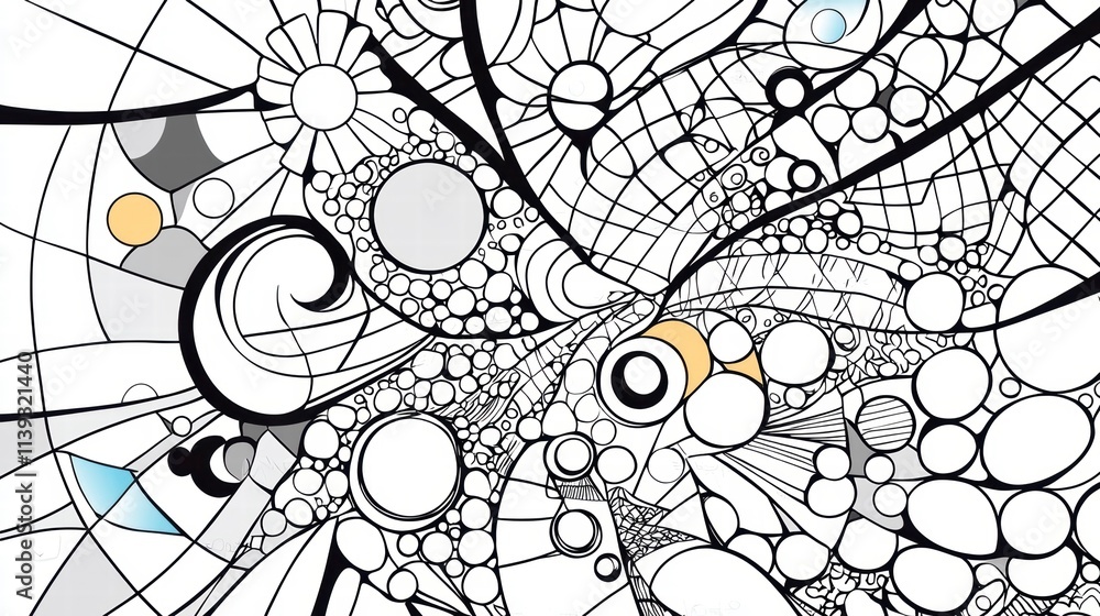 Poster abstract black and white pattern with circles and lines