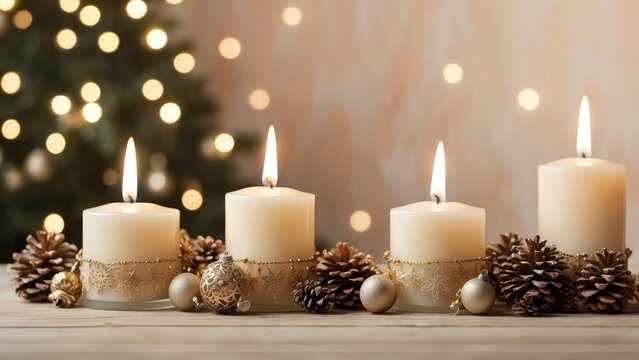 **Christmas Background, Advent Candles, Greeting Card**