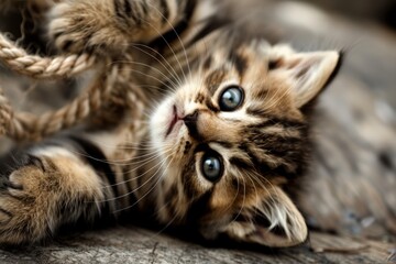 cute kitten playing with a ball of yarn