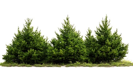 Fototapeta premium Lush Evergreen Trees Against a White Background. AI Generated