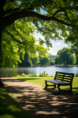 Urban Haven - A Serene Daytime View of Luscious Green Park With a Sparkling Lake