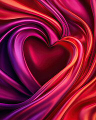 Obraz premium Heart-shaped silk patterns abstract art digital creation vibrant colors close-up view love concept
