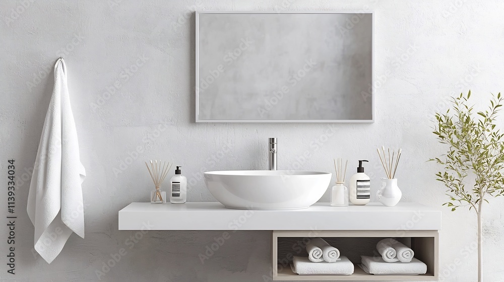 Poster stunning minimalist bathroom design featuring a sleek floating sink with hidden storage smooth white