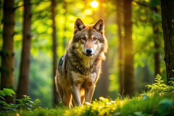 Majestic Wild Wolf in Lush Green Forest - Stunning Wildlife Photography