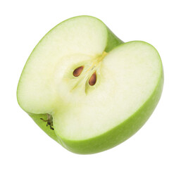 Close-up, half green apple isolated, transparent PNG, PNG format, cut out