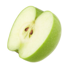 half green apple isolated, transparent PNG, PNG format