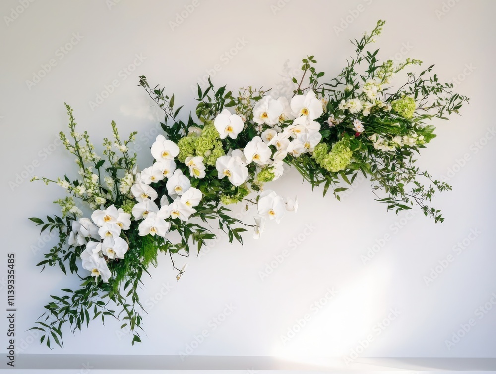 Poster creating a serene atmosphere with a minimalist orchid wall display in a neutral setting for elegant 