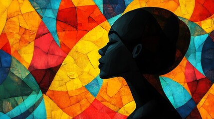 Fototapeta premium Abstract digital painting profile with vibrant colored geometric shapes.. AI Generated