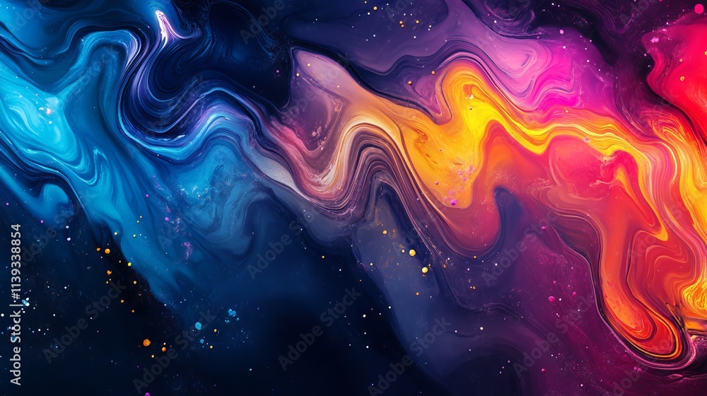 Poster vibrant colorful abstract background with dynamic geometric shapes and flowing patterns in multiple 