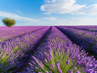 Obraz premium Lavender field blooming in provence france landscape tranquil scene