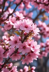 Obraz premium Close-up of vibrant pink blossoms, soft focus, floral, wallpaper, macro