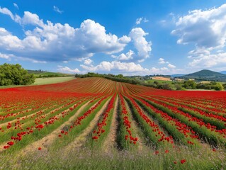 Blossoming tulip fields in tuscany italy scenic landscape