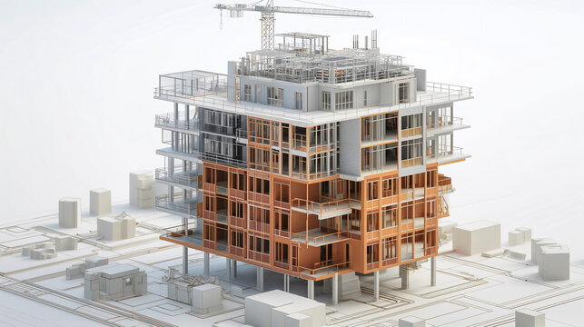 Advanced BIM software displays a detailed architectural design featuring multi-layered structures. The professional environment highlights strategic copy space for digital innovation