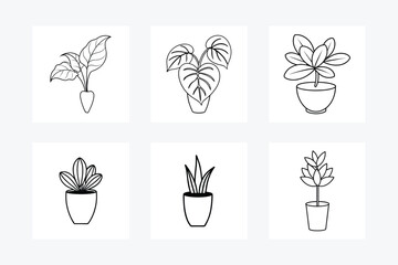  Minimalist House Plant Line Art Collection in Decorative Pots. Perfect for modern interior designs, botanical themes, and nature-inspired artwork collections.