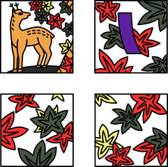 10月のカラーシンプル正方形花札アイコンセット