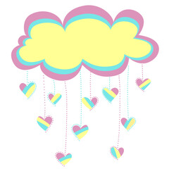 Cloud with Colorful Hearts Rain Cartoon Illustration