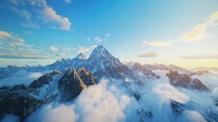 Obraz premium Captivating dawn view of a majestic mountain range serene nature landscape aerial perspective soft blue light illumination