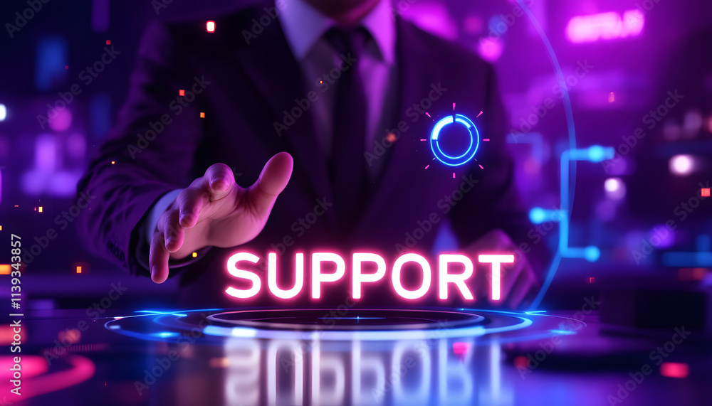 Poster tech support concept with business professional interaction