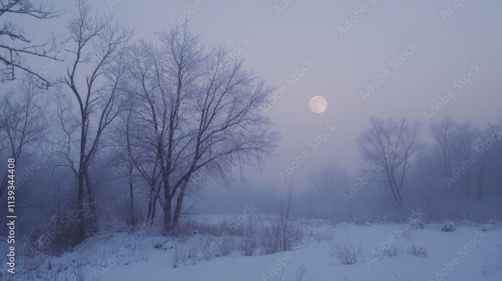 Canvas Prints snowy forest landscape with trees and moon