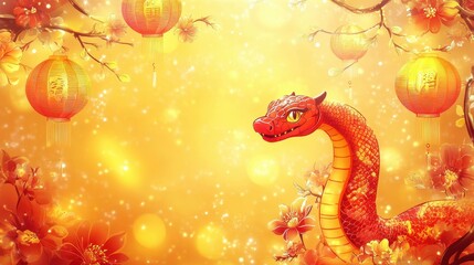 Obraz premium Chinese new year 2025 concept,Red snake flat lay top view, Happy Chinese new year with Red envelope and gold ingot,blessing, wealth on red background with copy space for your text.