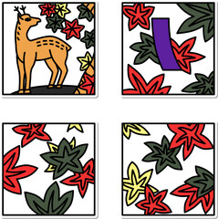 10月のステッカーシンプル正方形花札アイコンセット