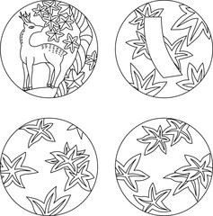 10月の円形花札アイコンセット