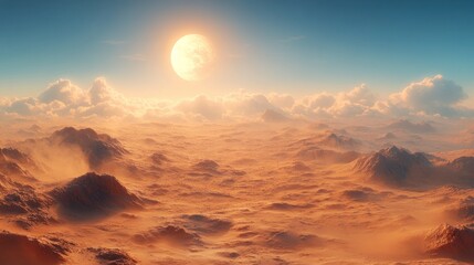 Fototapeta premium Alien Desert Sunset: A Breathtaking View of an Extraterrestrial Landscape