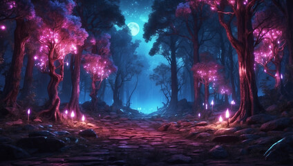 Dark Fairytale Fantasy Forest at Night
