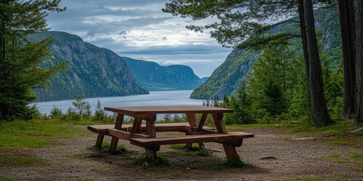 Dirt field with picnic table