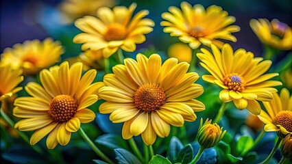 Vibrant Macro Photography of Little Yellow Daisies in Nature with Detailed Textures and Soft Backgrounds, Perfect for Floral Decor and Nature Lovers