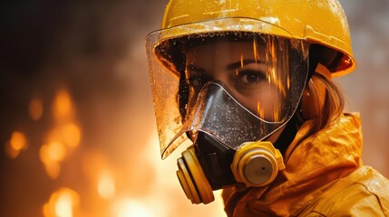 Fototapeta premium A woman safety expert develops smart factory safety solutions, incorporating sensors to monitor workplace hazards