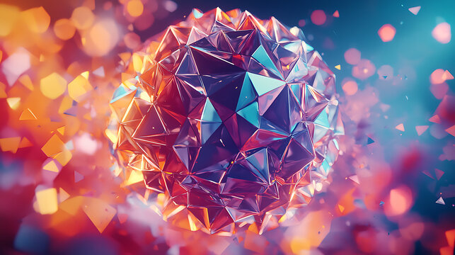 A colorful abstract image of a sphere with a lot of triangles