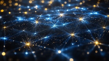 Abstract digital network with glowing lights and nodes representing connectivity.