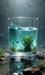 Crystal clear glass revealing polluted liquid  Threat to aquatic life ,  waterborne diseases,  environmental protection,  water treatment